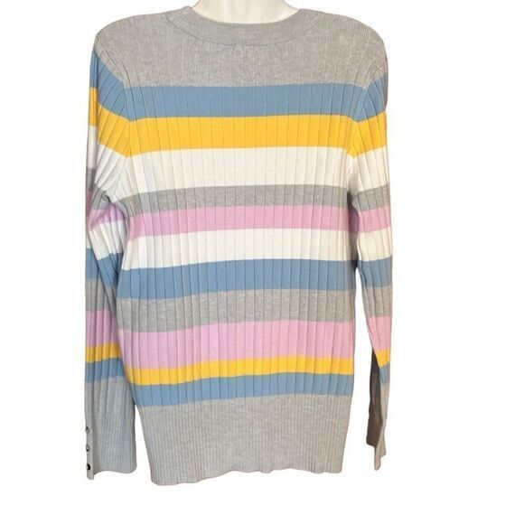 EVOLUTION BY CYRUS Sweater XL Pastel Stripes Feminine Spring Lightweight NWT - Picture 3 of 7